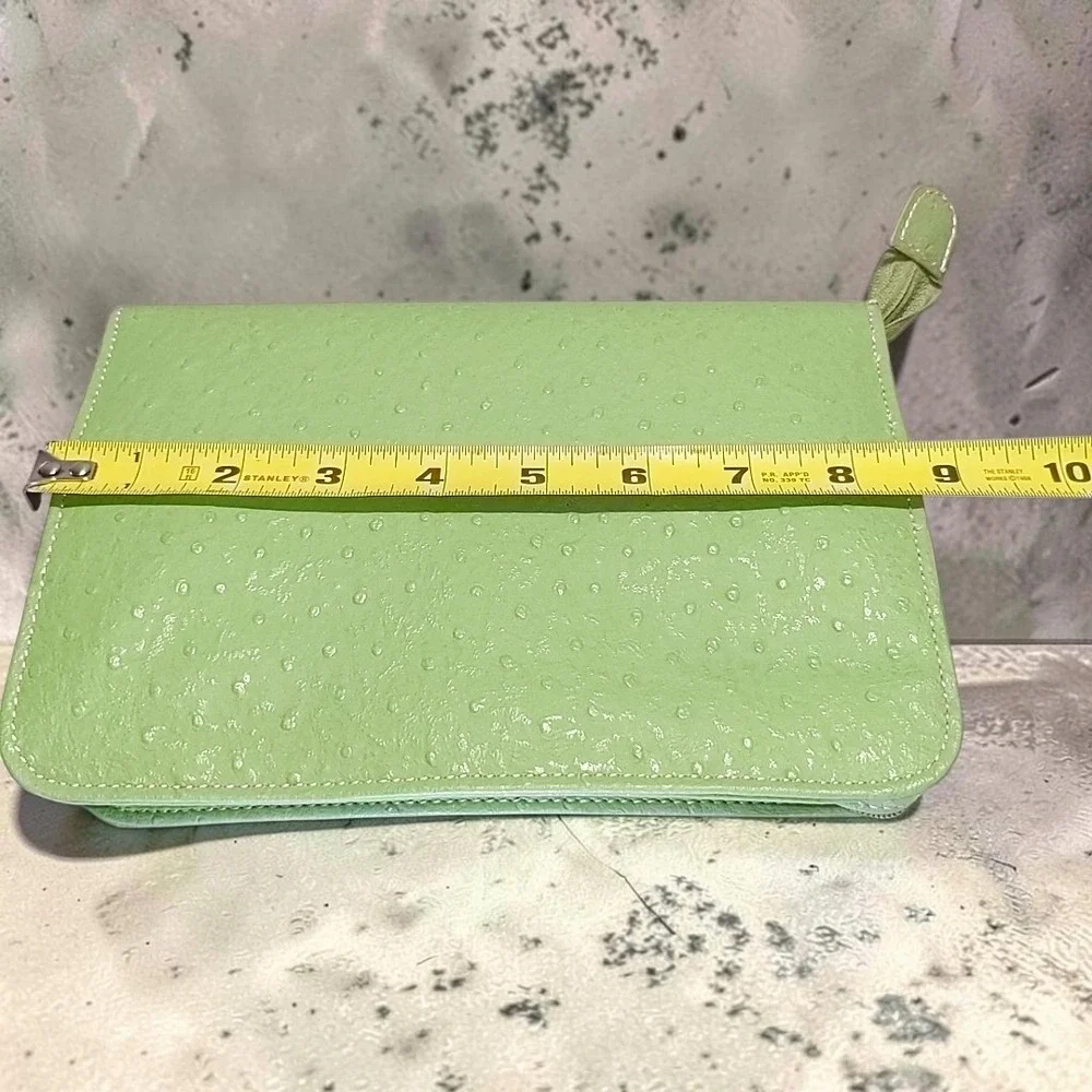 VTG Reed & Barton Ostrich Leather Travel Jewelry Case Organizer Green TD Logo